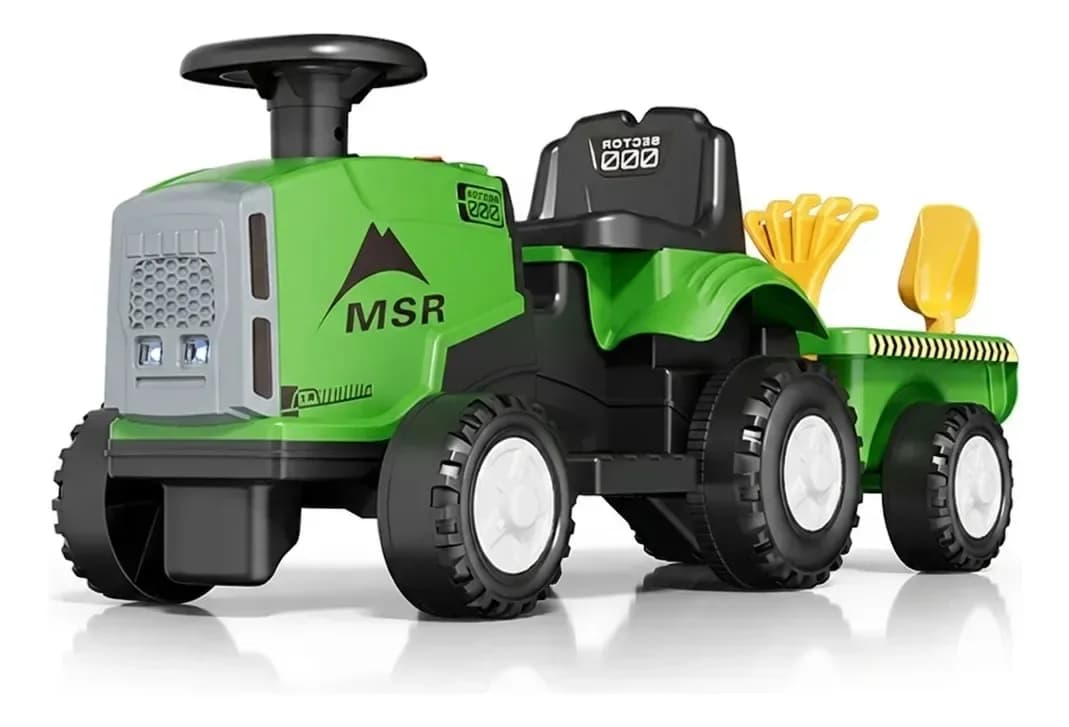 Tractor Mega Baby A Batería 6v Con Acoplado Y Luces Verde