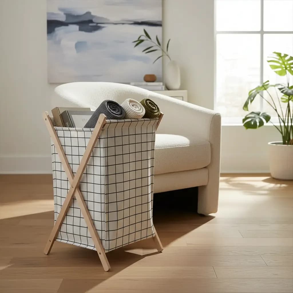 Cesto Canasto Organizador De Ropa Plegable Madera Y Tela
