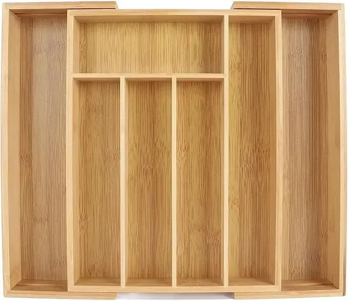Cubiertero Bambu Extensible Organizador De Cubiertos Madera