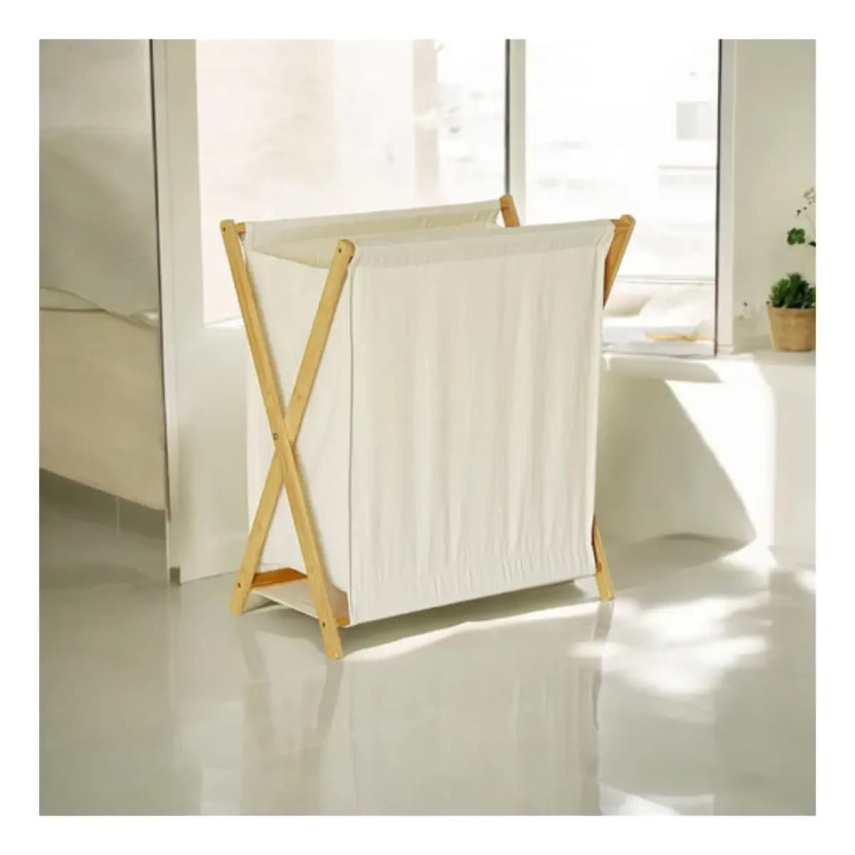 Cesto Canasto Organizador De Ropa Plegable Madera Y Tela