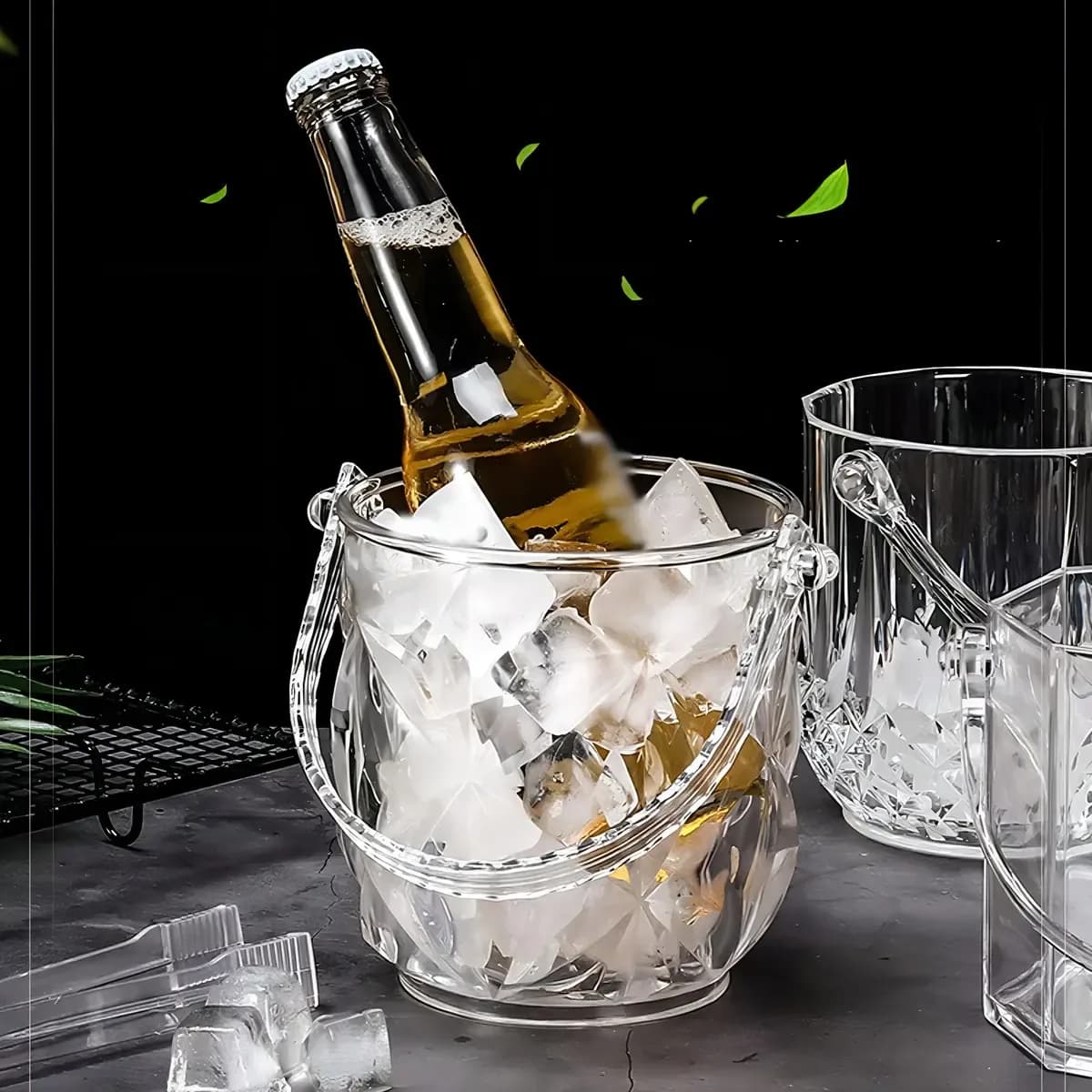 Hielera Acrílica Ms Transparente Con Pinza Balde Chico 13cm