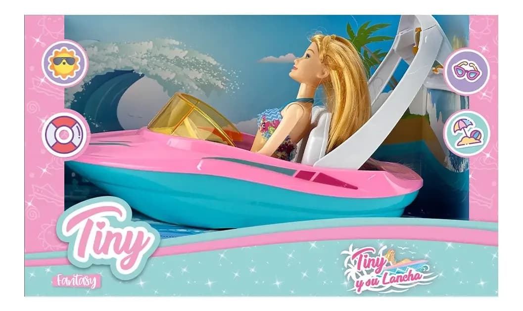 Muñeca Articulada Tiny Con Lancha Verano