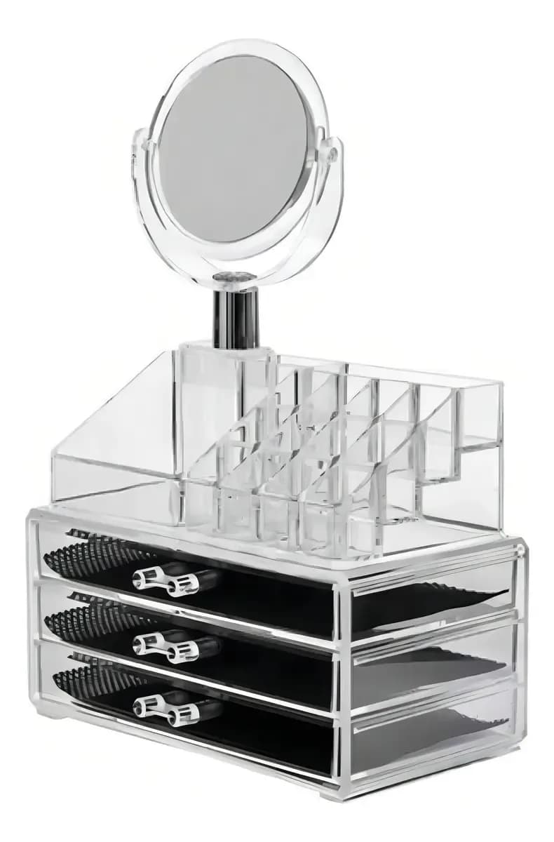 Organizador Acrílico De Maquillajes Y Cosméticos Con Espejo Transparente