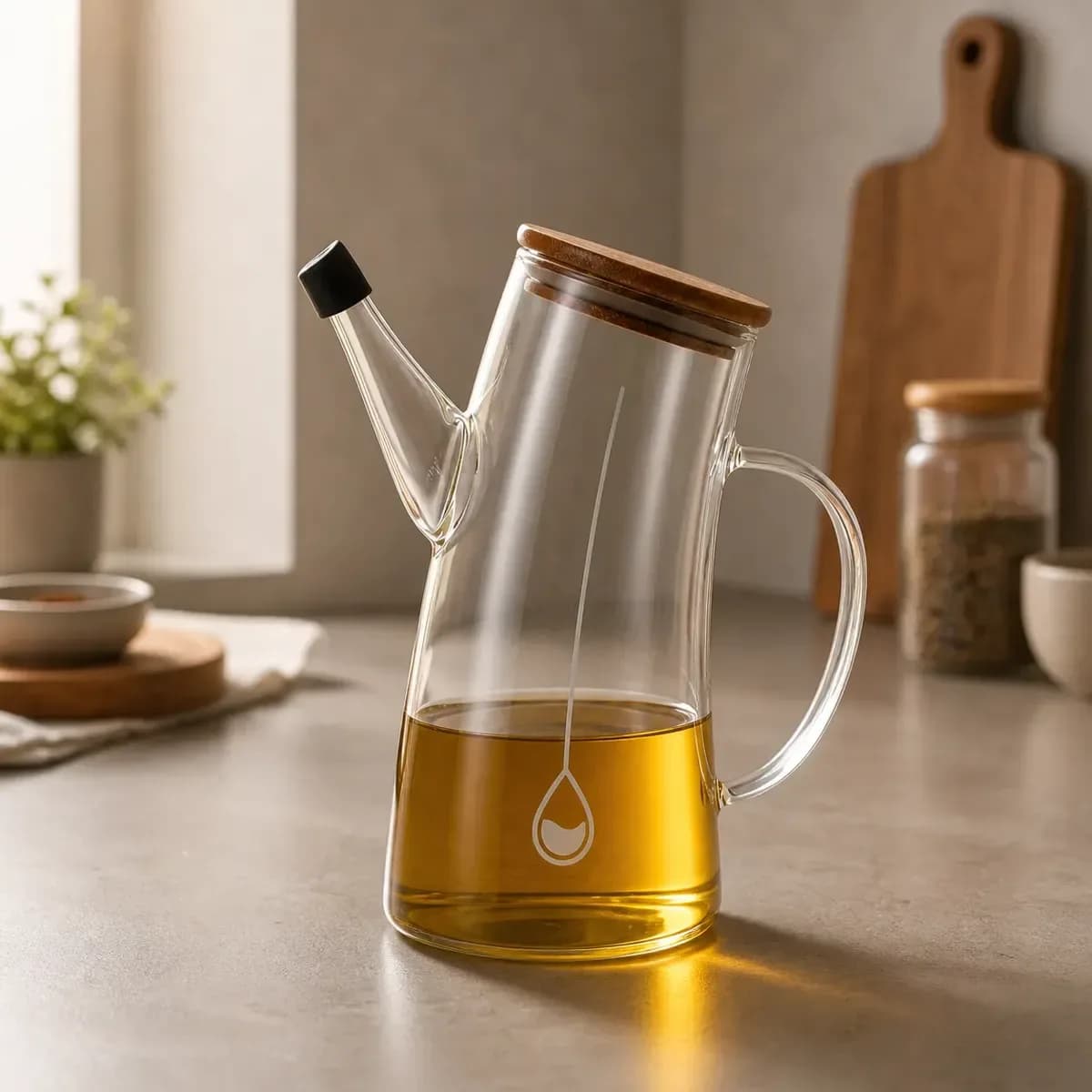 Aceitero Vinagrero 750ml Con Pico Vertedor Tapa De Bambú