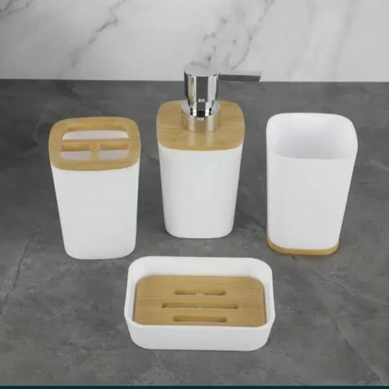 Set De Baño X 4 Piezas Bambu Blanco