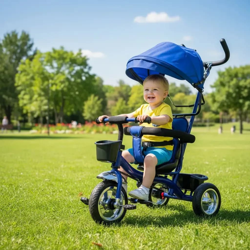 Triciclo Bebe Direccional Con Techo Tzt90 Azul