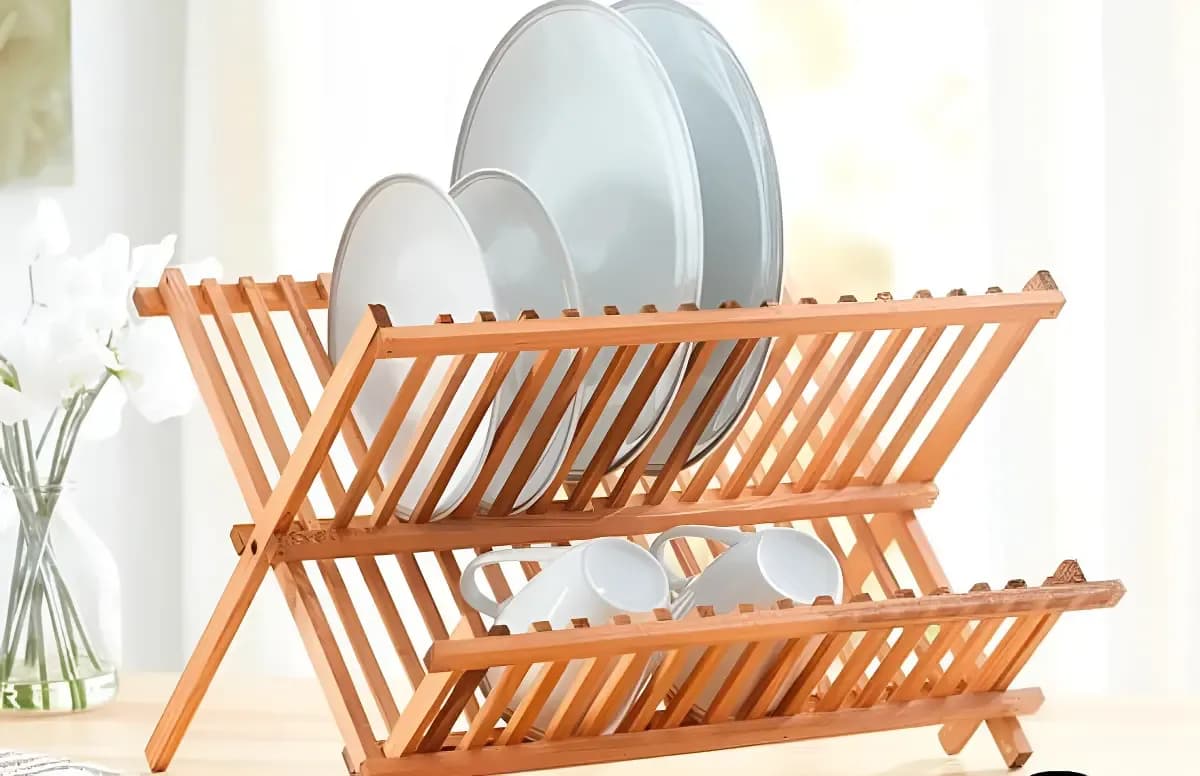 Escurreplatos Bamboo Plegable 2 Niveles Madera Marrón Ms Capacidad 12