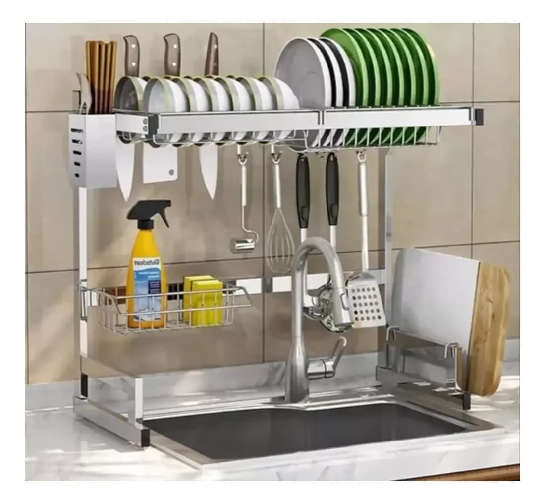 Secaplatos Ms Acero Pintado Negro Organizador Con Cubiertero 85cm