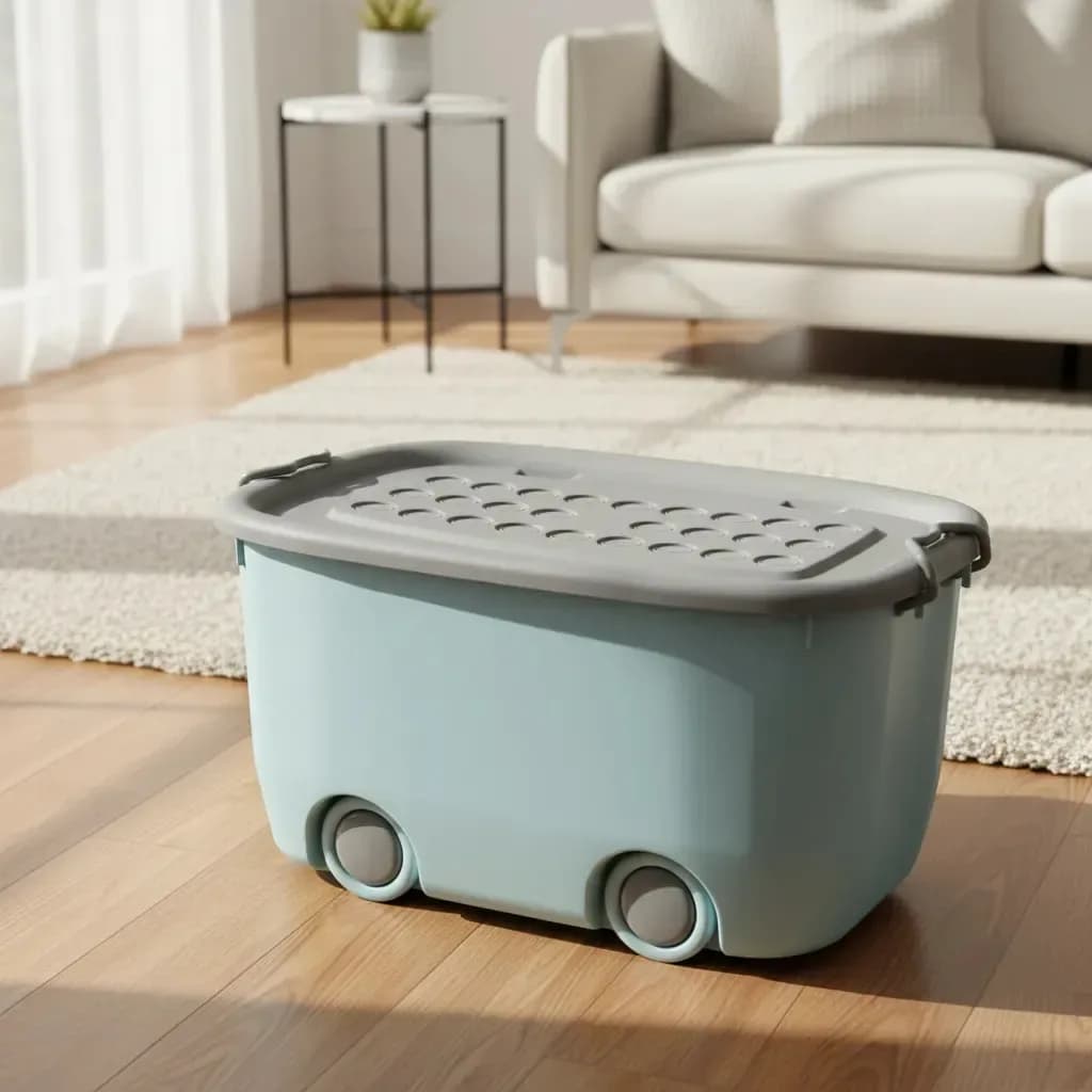 Caja Organizadora De Plastico Con Ruedas Y Manija 45l