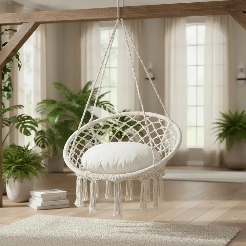 Hamaca Sillon Colgante C/almohadon Macrame Interior Exterior