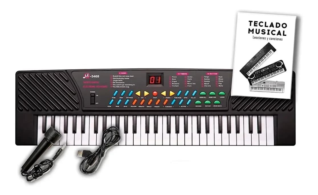 Teclado De Juguete Meike Mq-5468 Negro 54 Teclas Micrófono Usb Niños