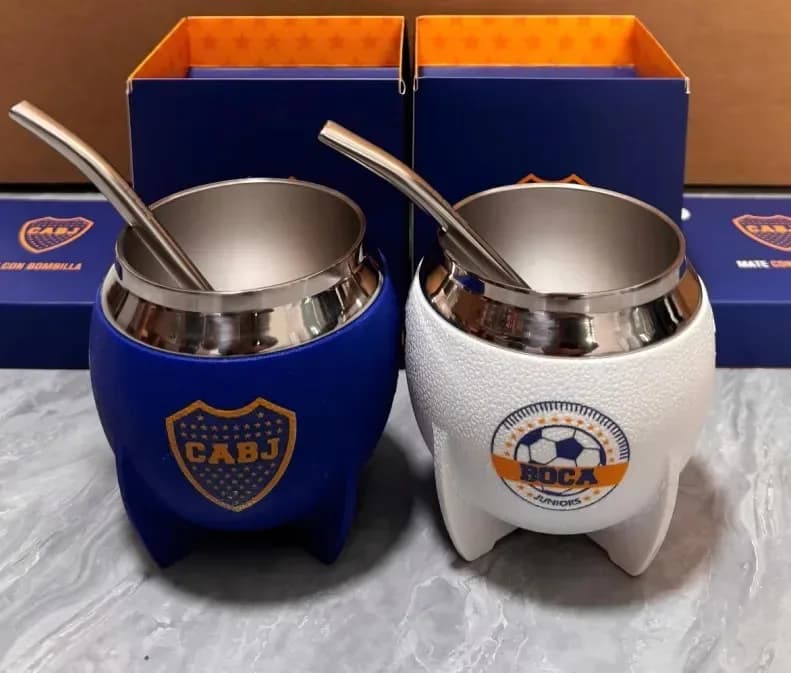 Mate Con Bombilla Acero Inoxidable Boca Junior Azul