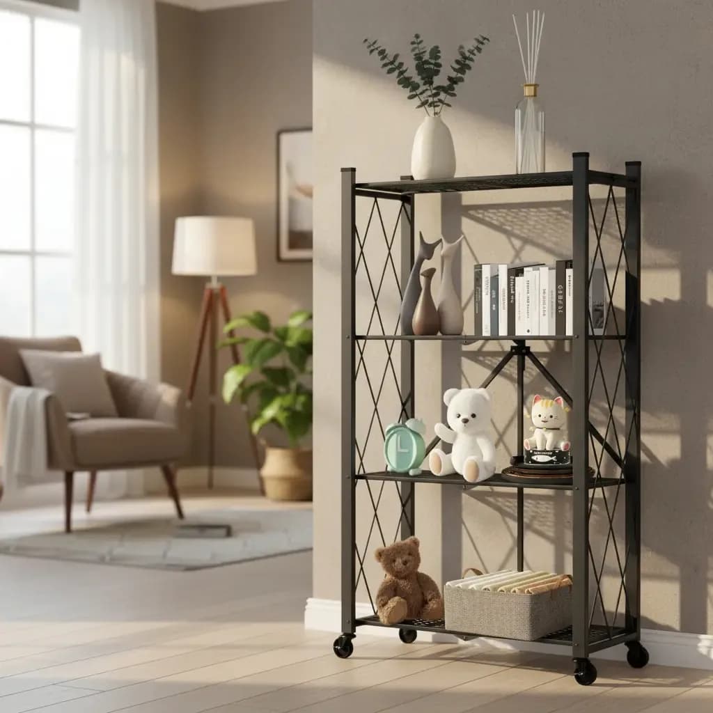 Estantería Plegable 4 Niveles Movible Rodante Organizador