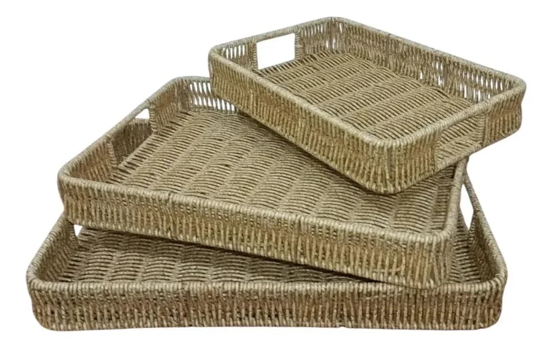 Set X3 Bandeja Rectangular Mimbre Desayuno Cama Mesa Mate