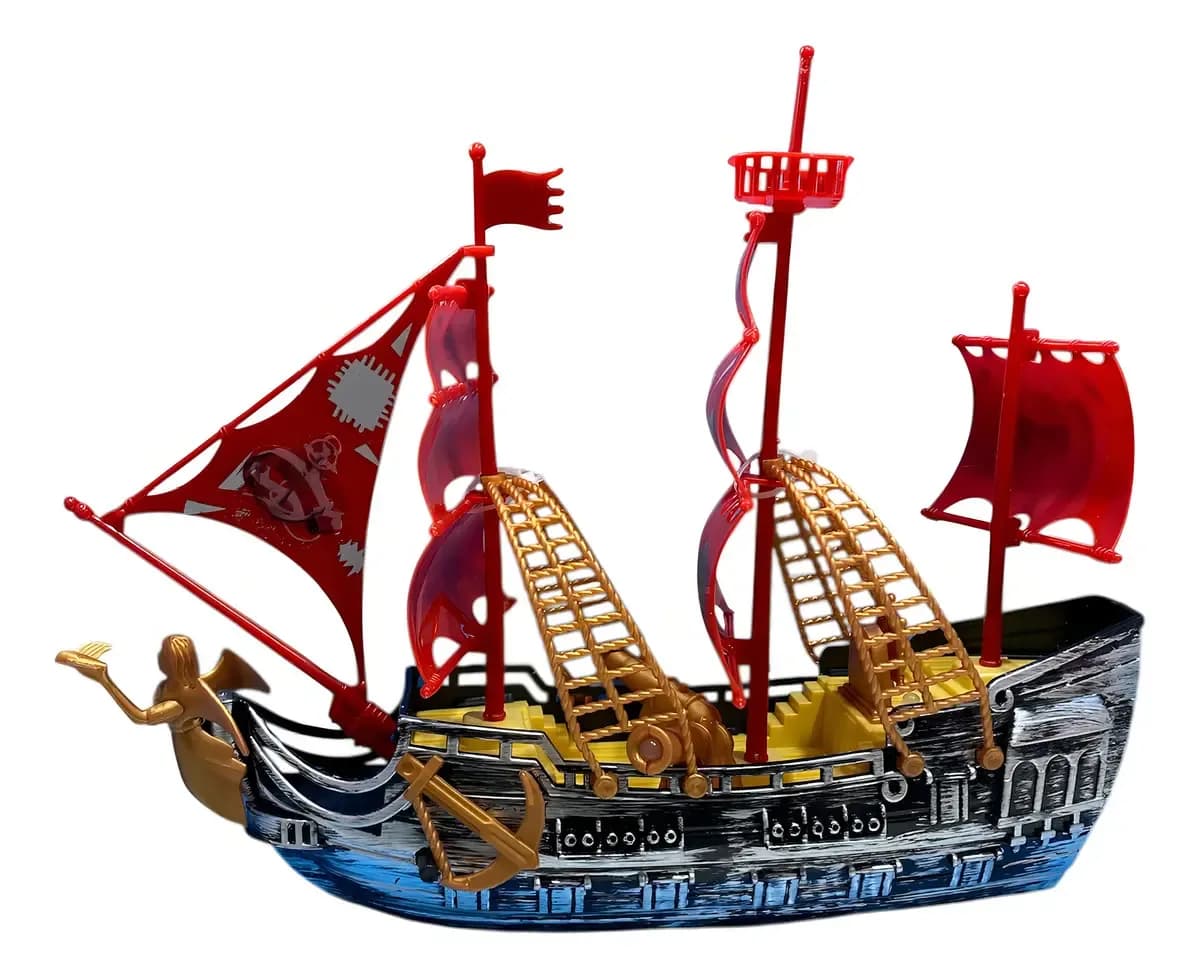 Barco Pirata Sebigus 23 Cm Plástico Con Velas Rojas Y Accesorios