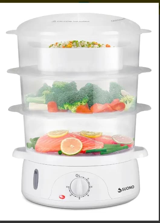 Vaporera Eléctrica De Alimentos Suono 3 Bandejas 9l Color Blanco