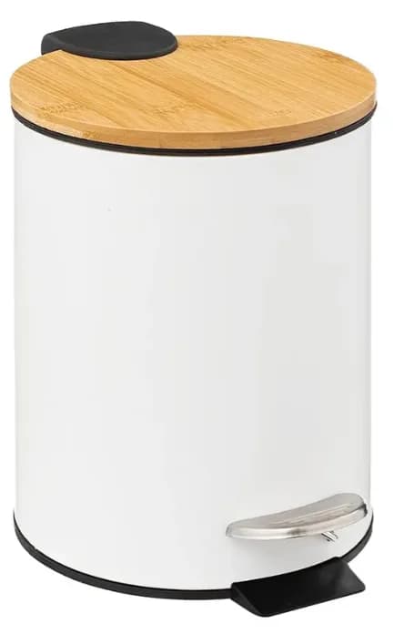 Cesto Tacho Basura Pedal 5 Lt Acero Pintado Tapa Bambú Utile Color Blanco